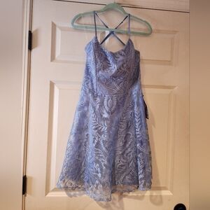 NWT Speechless blue sparkle lace layered open back strappy mini dress Size 13